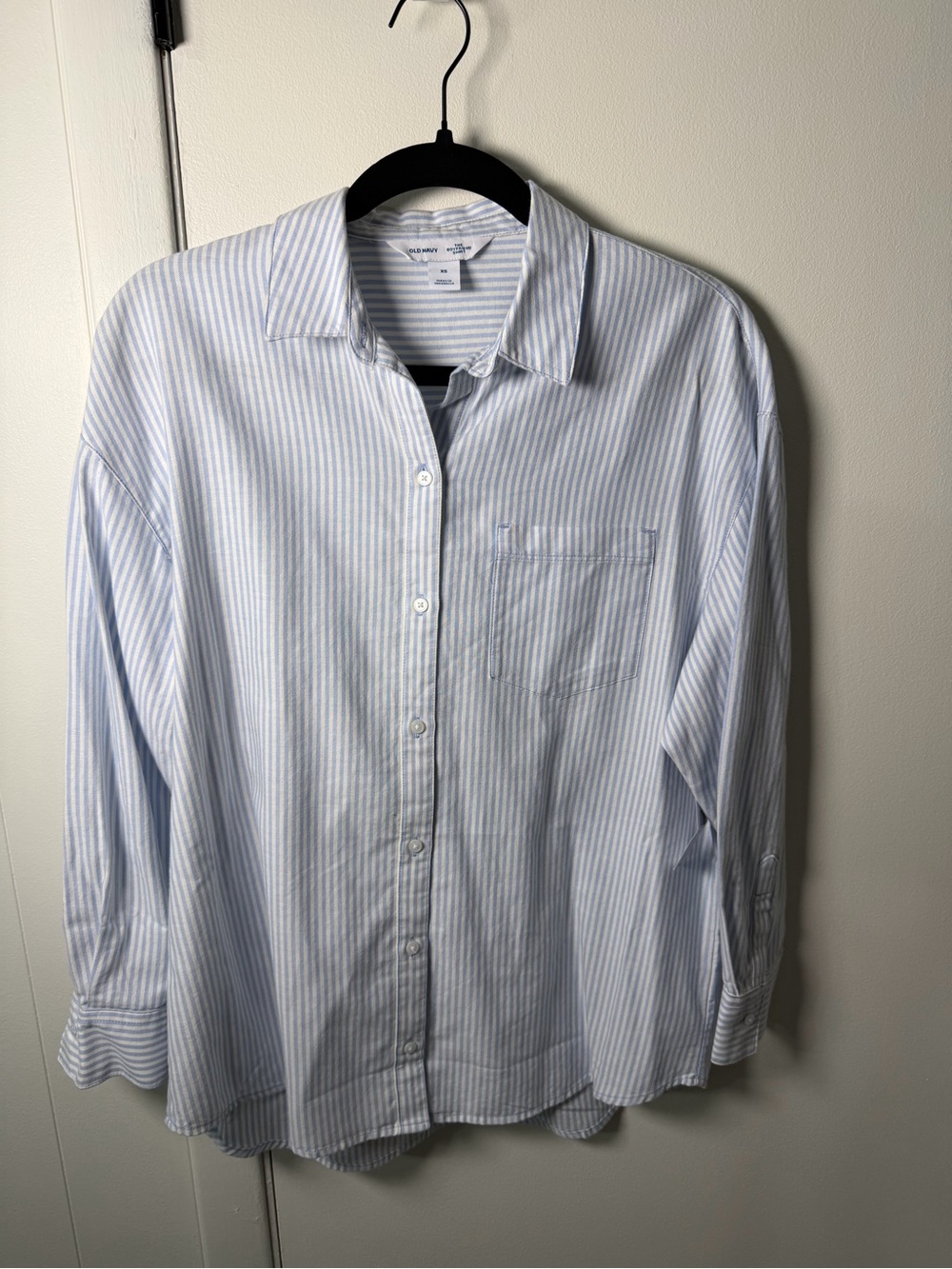 Old Navy Light Blue and White Striped Women’s Button-Down Shirt